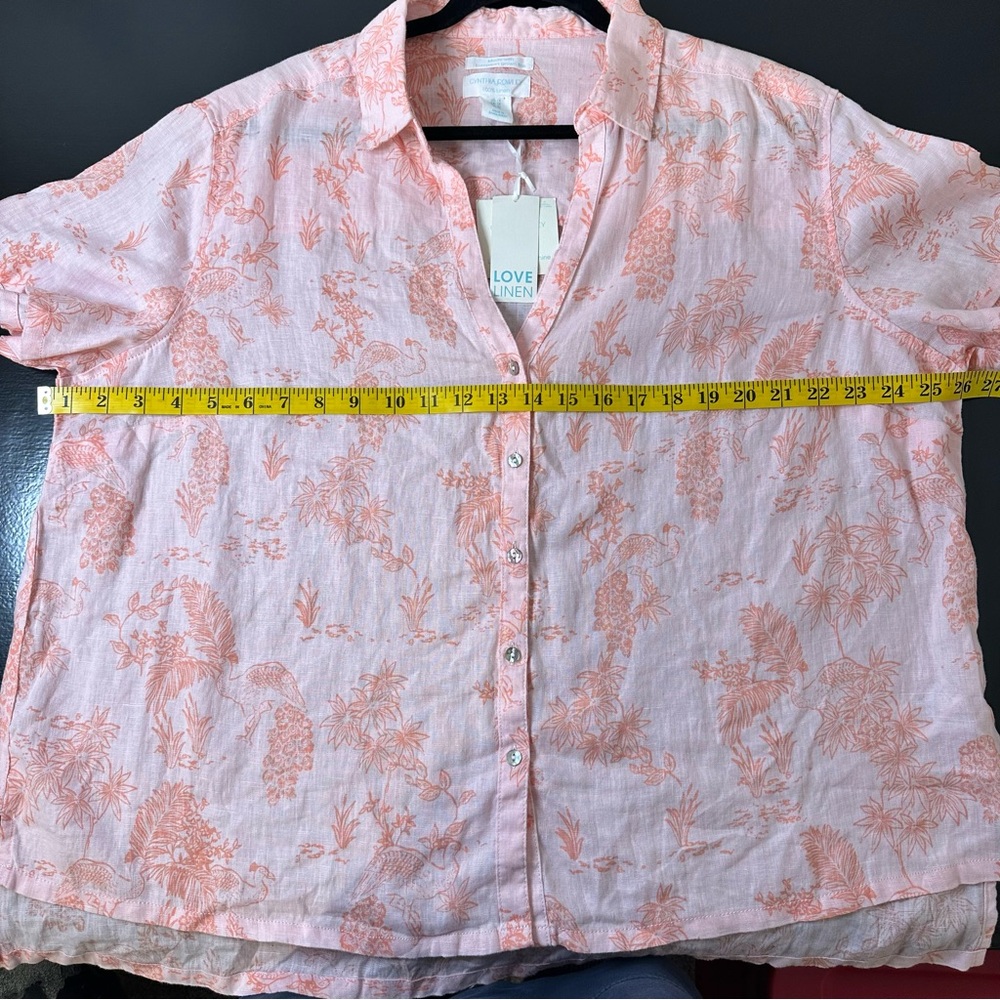 NWT Cynthia Rowley Peach Floral Button-Down Washable Linen Shirt - Picture 9 of 9
